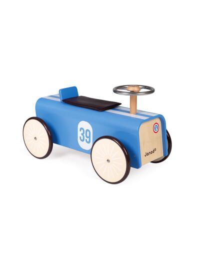 Janod - Porteur voiture de course bleue en bois