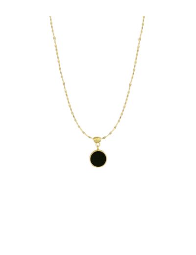 COLLIER EN ACIER DORE ROND REVERSIBLE NOIR ET NACRE BLANCHE