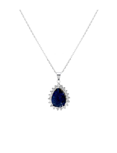 COLLIER EN ARGENT AVEC PENDENTIF GOUTTE BLEUE