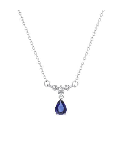 COLLIER EN ARGENT MOTIF FANTAISIE AVEC PIERRE BLEUE PENDANTE