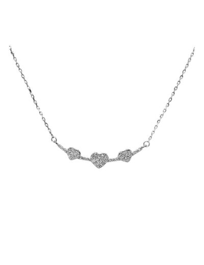 COLLIER EN ARGENT MOTIF 3 COEURS AVEC PIERRES