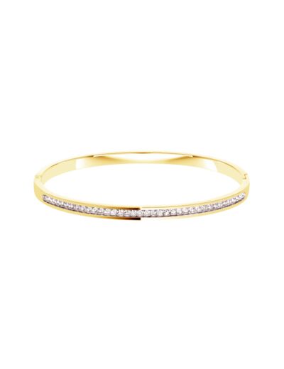 BRACELET RIGIDE EN ACIER DORE LIGNE DE STRASS