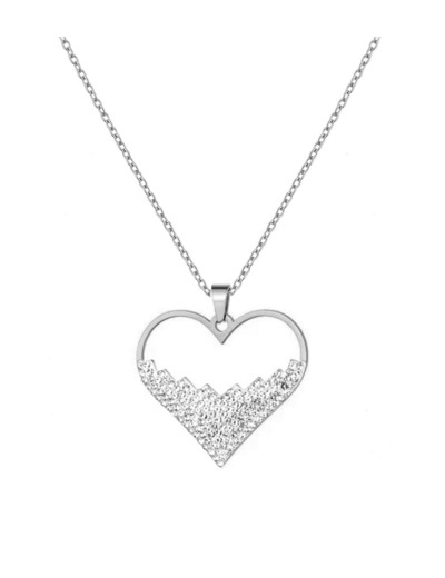 COLLIER EN ACIER PENDENTIF COEUR AVEC STRASS