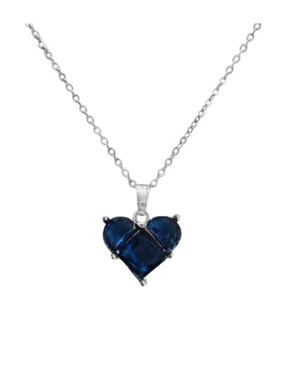 COLLIER EN ACIER PENDENTIF COEUR BLEU SAPHIR