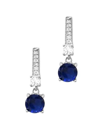 BOUCLES D'OREILLES EN ARGENT AVEC SOLITAIRE BLEU PENDANT