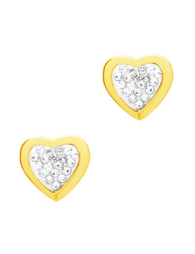 BOUCLES D'OREILLES EN ACIER DORE COEUR AVEC STRASS