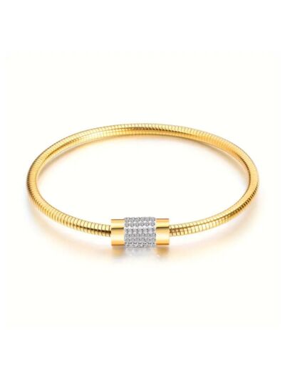 BRACELET EN ACIER DORE TUBE AVEC STRASS