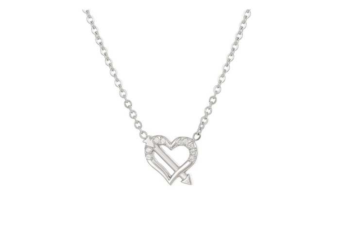 COLLIER EN ACIER MOTIF COEUR AVEC STRASS ET FLECHE