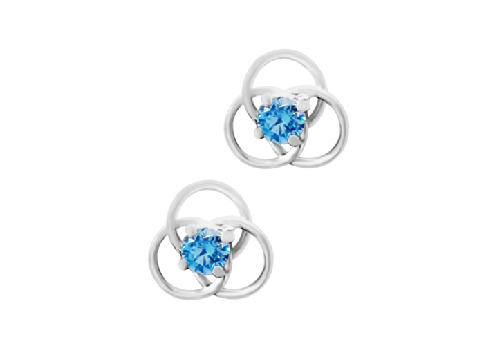 BOUCLES D'OREILLES EN ARGENT FLEUR ET PIERRE BLEUE CLAIR