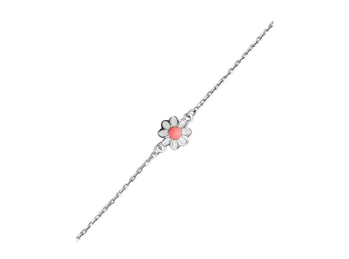 BRACELET EN ARGENT POUR ENFANT MOTIF FLEUR BLANC ET ROSE