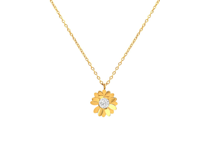 COLLIER EN ACIER DORE MARGUERITE DOUBLE AVEC STRASS