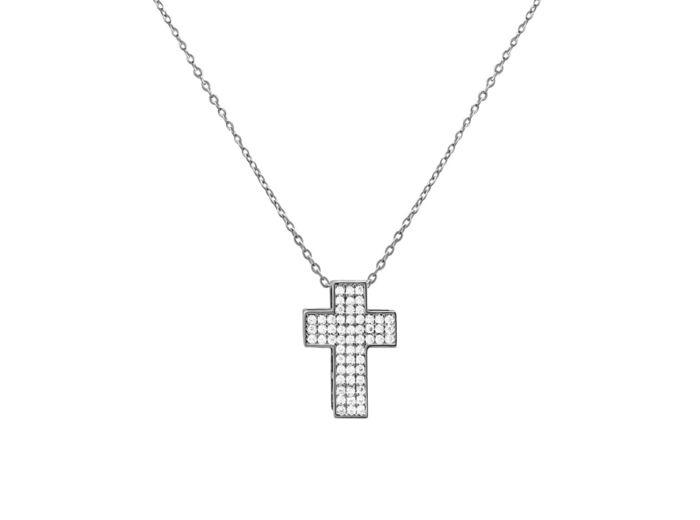 COLLIER EN ACIER PENDENTIF CROIX AVEC PIERRES