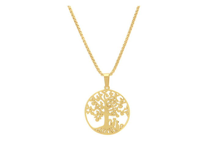 COLLIER EN ACIER DORE AVEC PENDENTIF ARBRE DE VIE