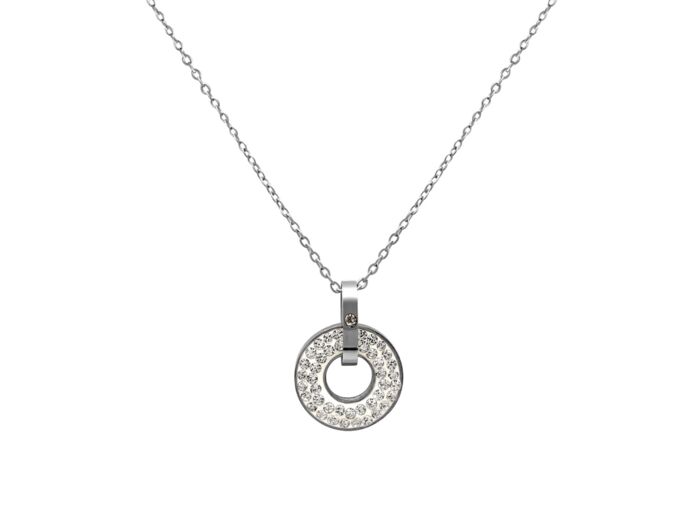 COLLIER EN ACIER PENDENTIF ROND AVEC STRASS