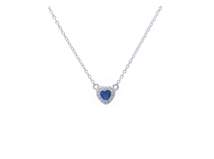 COLLIER EN ARGENT AVEC COEUR BLEU