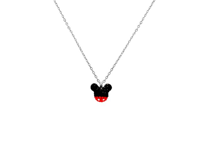 COLLIER EN ACIER PENDENTIF MICKEY MOUSE AVEC STRASS