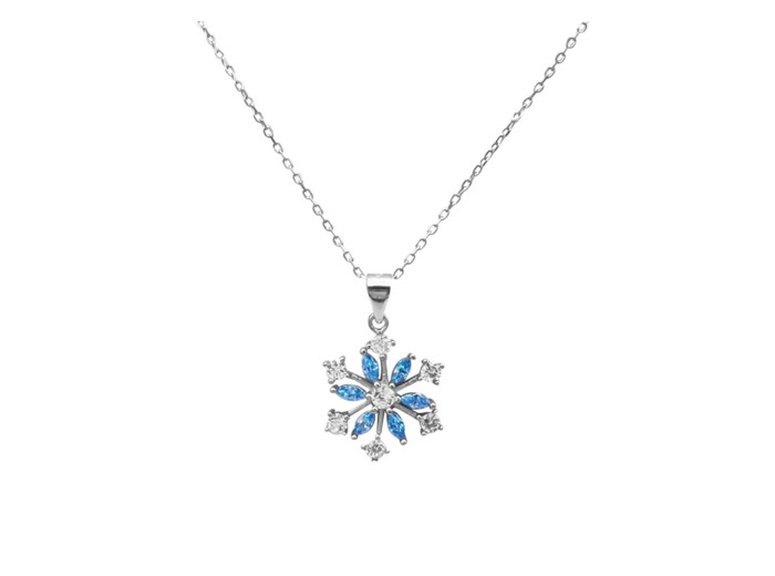 COLLIER EN ARGENT FLOCON DE NEIGE AVEC PIERRES BLANCHES ET BLEUES CLAIRES