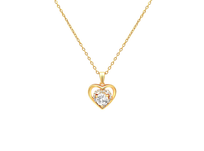 COLLIER EN ACIER DORE AVEC PENDENTIF COEUR ET ZIRCONIUM