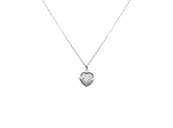 COLLIER EN ACIER PENDENTIF COEUR ET ECLAIR STRASS