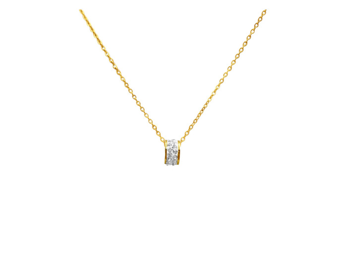 COLLIER EN ACIER DORE CYLINDRE AVEC STRASS