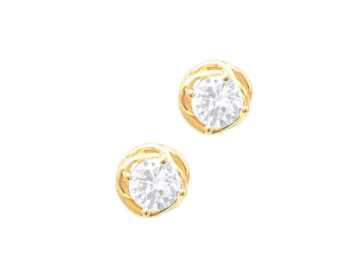 BOUCLES D'OREILLES EN PLAQUE OR SOLITAIRE ET FIL TORSADE