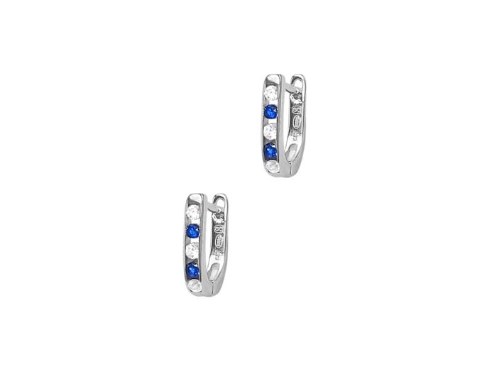 CREOLES EN ARGENT 1 CM SERTIES DE PIERRES BLEUES ET BLANCHES