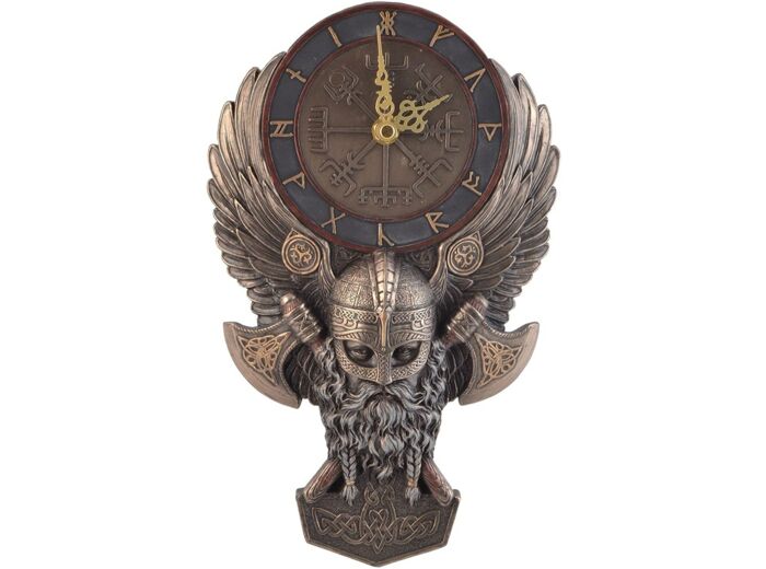 Horloge murale viking en plaqué bronze 29 cm