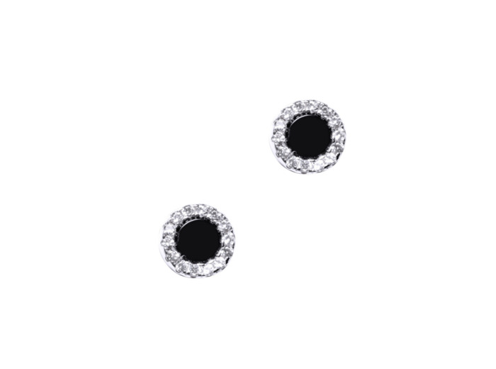 BOUCLES D'OREILLES EN ARGENT PIERRE NOIRE ENTOUREE DE PIERRES