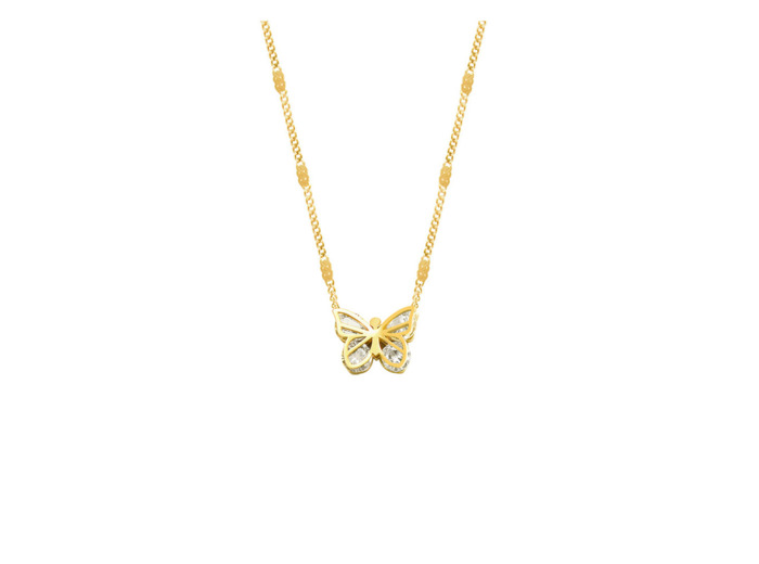 COLLIER EN ACIER DORE PAPILLON AVEC PIERRES