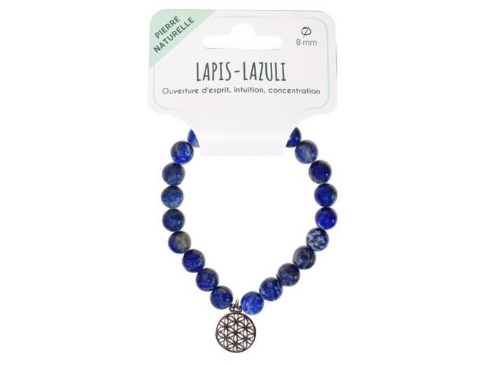 Claraline : Bracelet Lapis Lazuli Perles 8 mm et Fleur de Vie