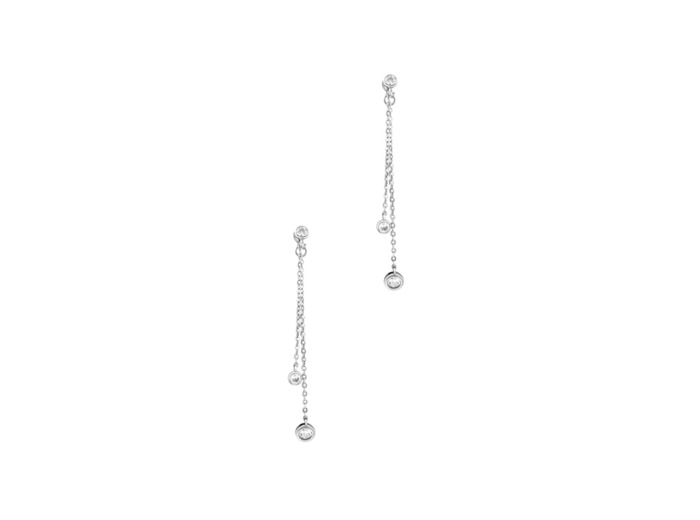 BOUCLES D'OREILLES EN ARGENT 2 CHAINES PENDANTES AVEC SOLITAIRE