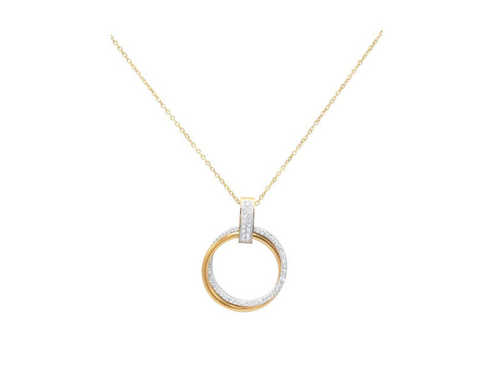 COLLIER EN ACIER DORE 2 CERCLES AVEC STRASS