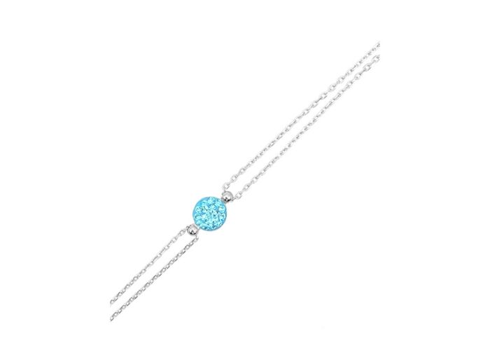 BRACELET EN ARGENT PASTILLES STRASS BLEUS TURQUOISE