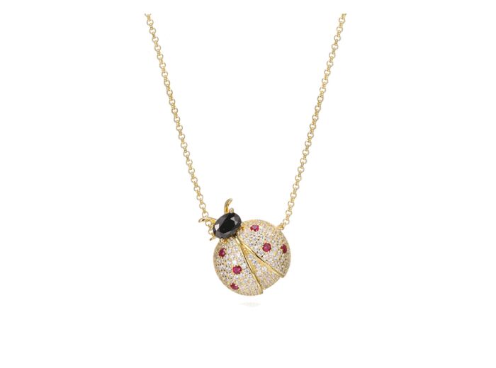 COLLIER EN PLAQUE OR MOTIF COCCINELLE AVEC PIERRES