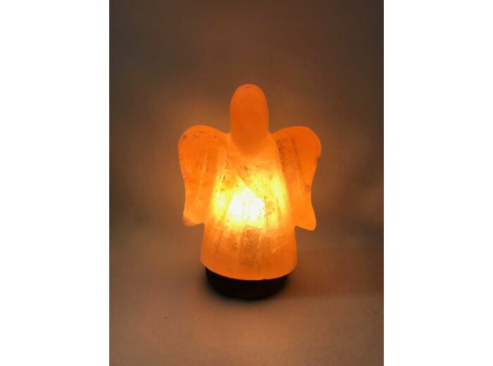 Claraline : Lampe de sel forme d'Ange pied en bois originel