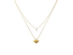 COLLIER EN ACIER DORE DOUBLE CHAINE AVEC COEUR ET SOLITAIRE