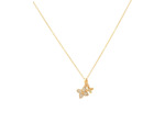 COLLIER EN ACIER DORE PENDENTIF DOUBLE FLEURS AVEC STRASS