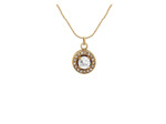 COLLIER EN ACIER DORE PENDENTIF ROND AVEC STRASS ET SOLITAIRE