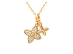 COLLIER EN ACIER DORE PENDENTIF DOUBLE FLEURS AVEC STRASS