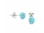 BOUCLES D'OREILLES EN ARGENT BOULE STRASS BLEU