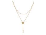 COLLIER DOUBLE EN ACIER DORE PERLES MOTIF TREFLE AVEC NACRE ET ETOILE