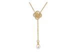 COLLIER DOUBLE EN ACIER DORE PERLES MOTIF TREFLE AVEC NACRE ET ETOILE