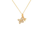 COLLIER EN ACIER DORE PENDENTIF DOUBLE FLEURS AVEC STRASS