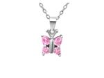 COLLIER EN ARGENT PENDENTIF PAPILLON AVEC PIERRES ROSES