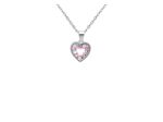 COLLIER EN ARGENT PENDENTIF COEUR AVEC PIERRES ROSES ET BLANCHES