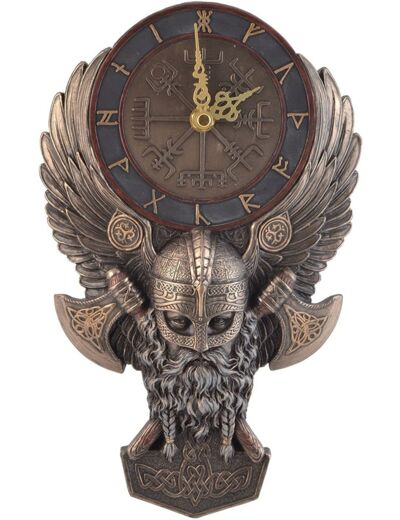 Horloge murale viking en plaqué bronze 29 cm