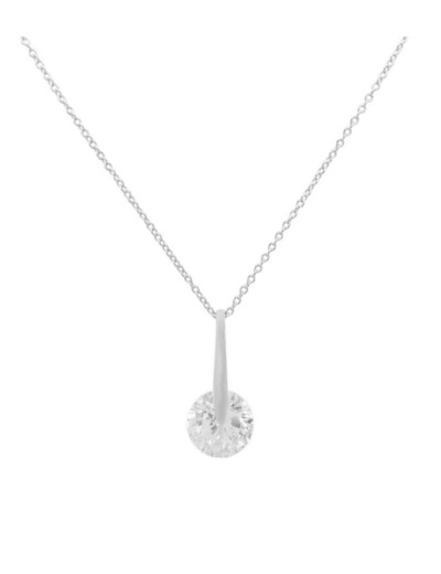 COLLIER EN ARGENT PENDENTIF BARRE ET SOLITAIRE