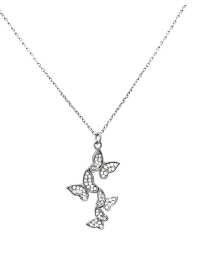 COLLIER EN ARGENT PENDENTIF 4 PAPILLONS AVEC ZIRCONIUM