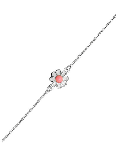 BRACELET EN ARGENT POUR ENFANT MOTIF FLEUR BLANC ET ROSE