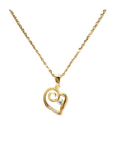 COLLIER EN PLAQUE OR PENDENTIF COEUR AVEC PIERRES